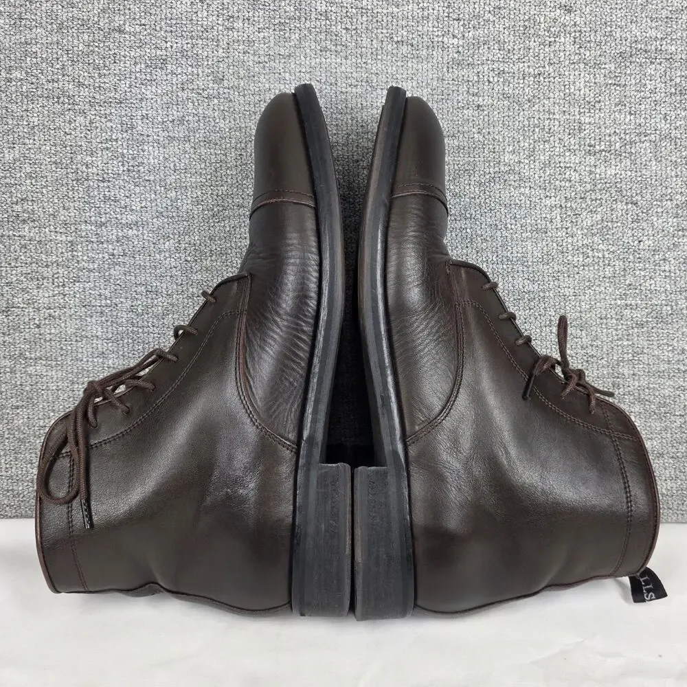 ALLSAINTS HARLAND MEN’S CAP‑TOE LEATHER LACE-UP COMBAT BOOTS – BLACK – SIZE 12